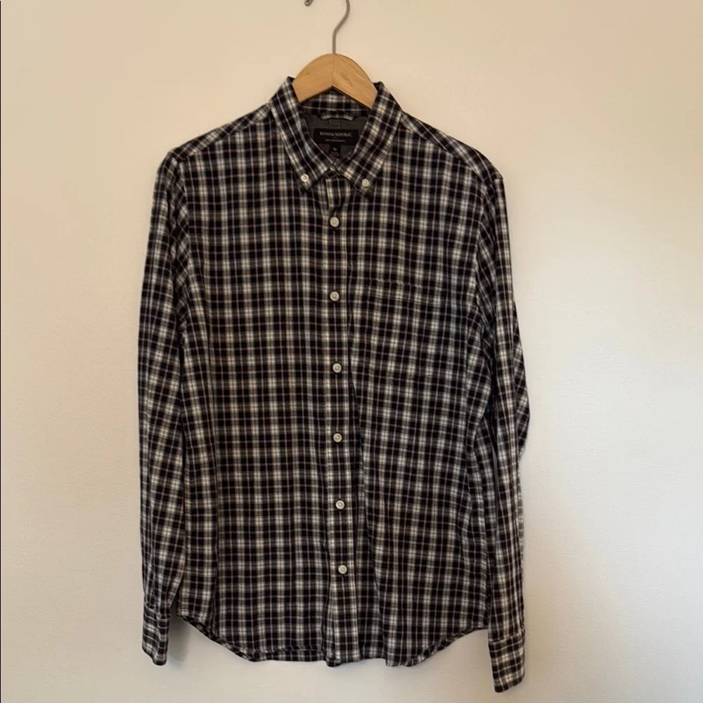 Banana Republic Soft Wash Slim Fit Plaid B/W Button Down Shirt Men’s Size M